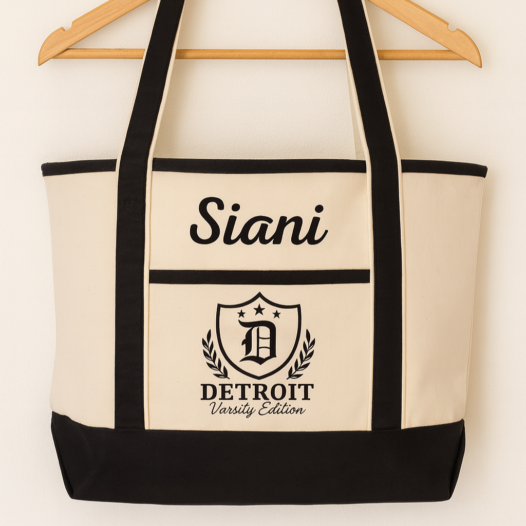 Detroit Varsity Edition Canvas Tote — Personalized