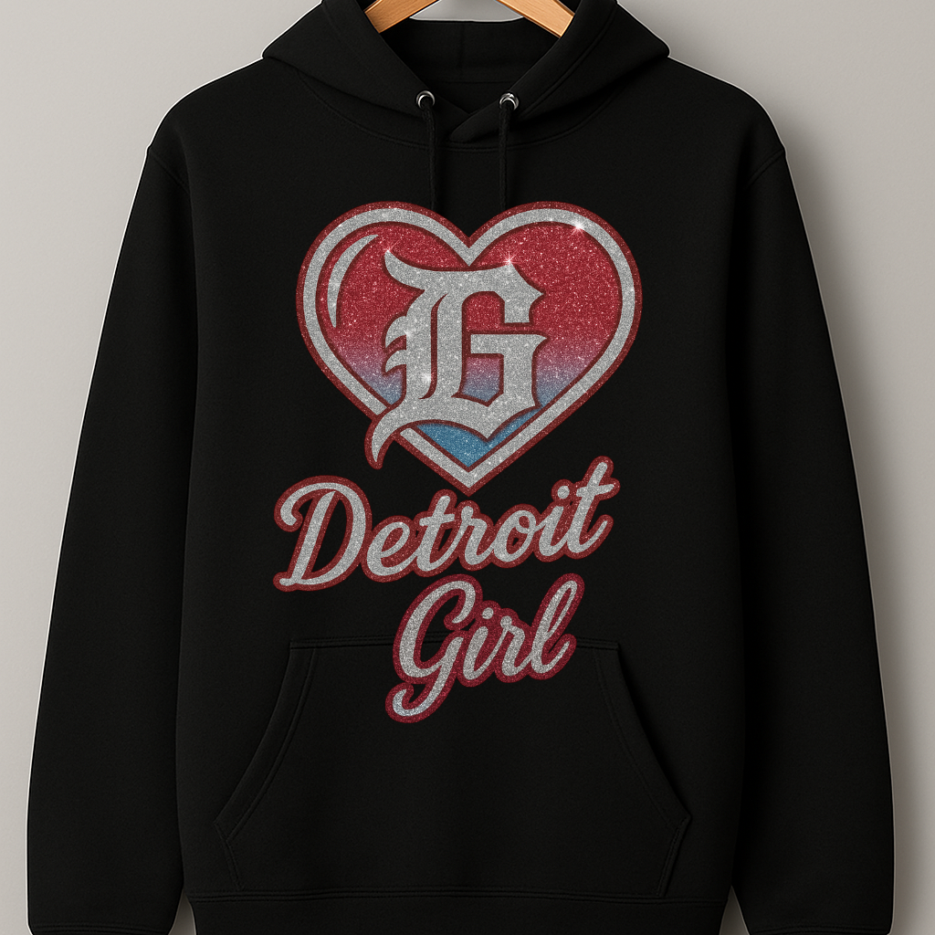 Detroit Girl Glitter Heart Hoodie – Bold & Stylish