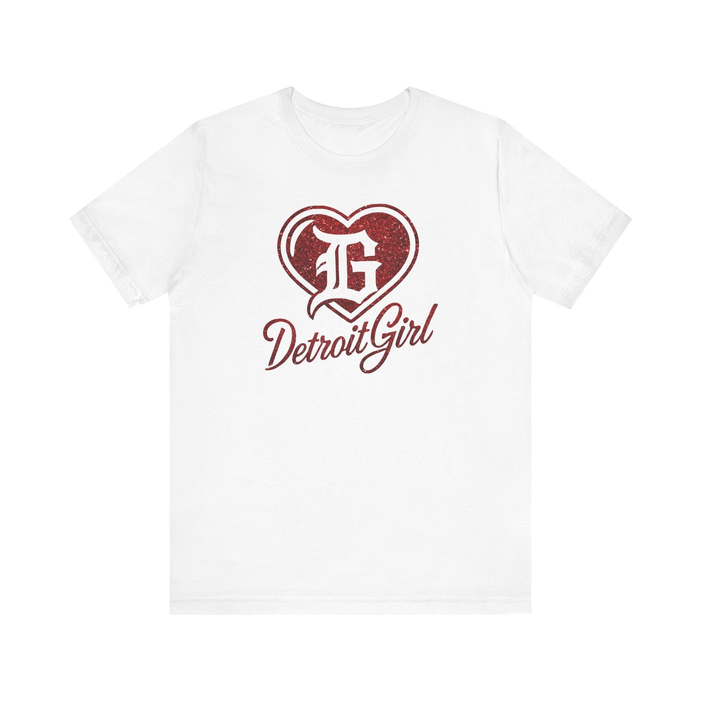 Detroit Girl Red Glitter Heart Logo Tee