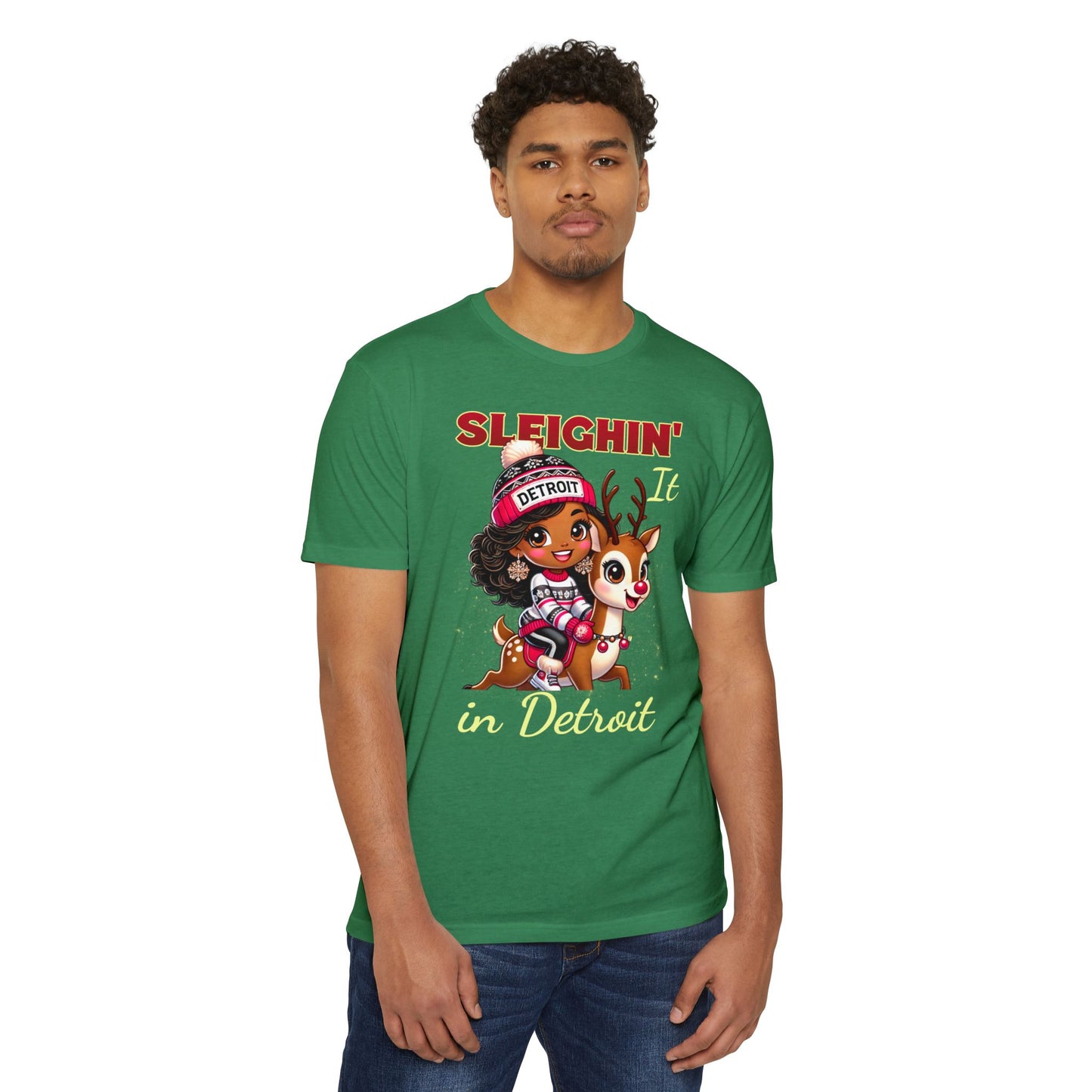 Sleighin' It in Detroit Green Holiday Tee