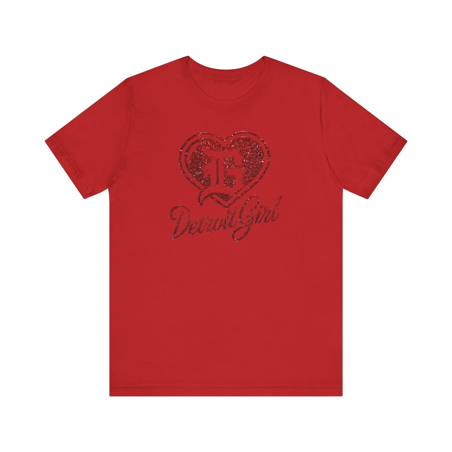 Detroit Girl Red Glitter Heart Logo Tee