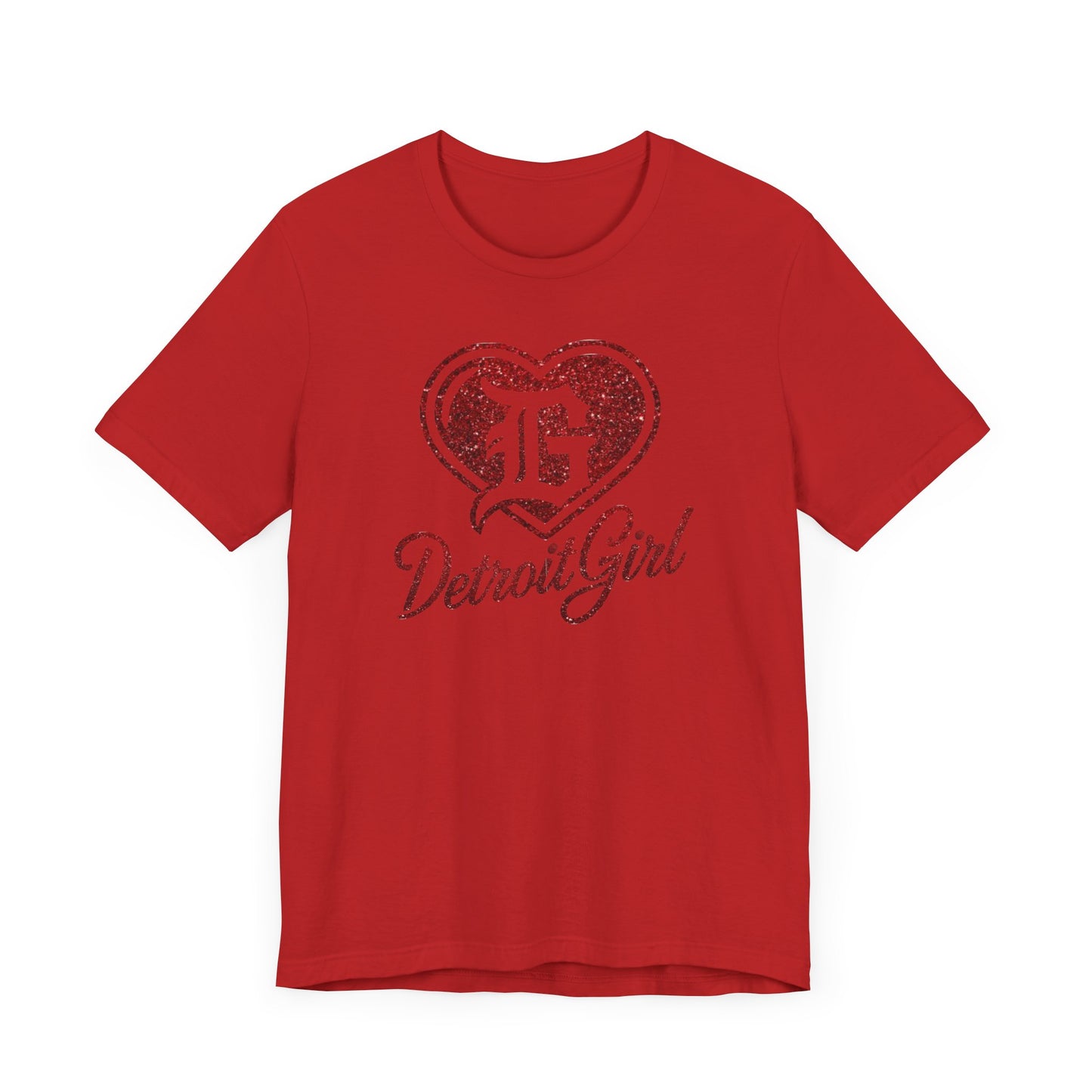 Detroit Girl Red Glitter Heart Logo Tee