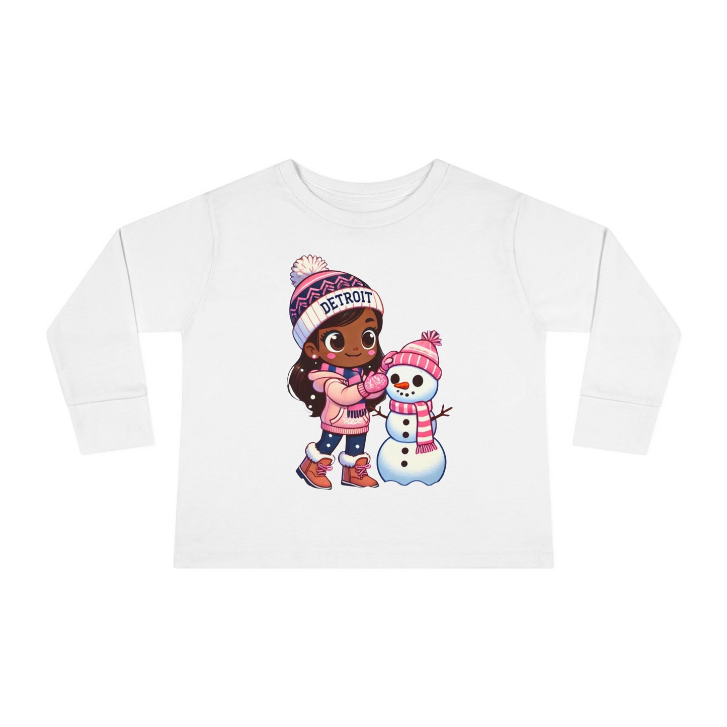 Toddler Long Sleeve Tee - Detroit Snowman Pink Frost Design