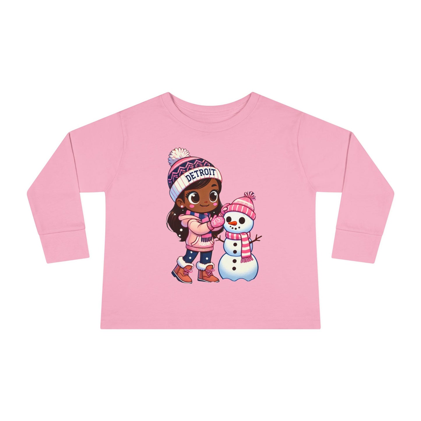 Toddler Long Sleeve Tee - Detroit Snowman Pink Frost Design