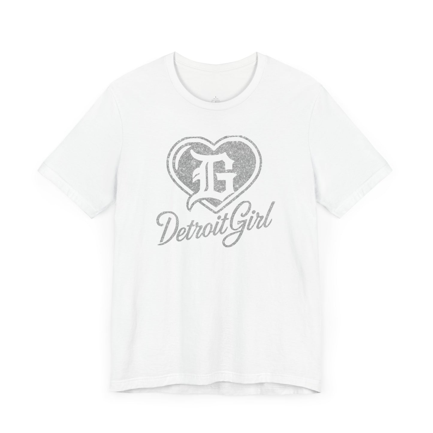 Detroit Girl Silver Glitter Heart Logo Tee