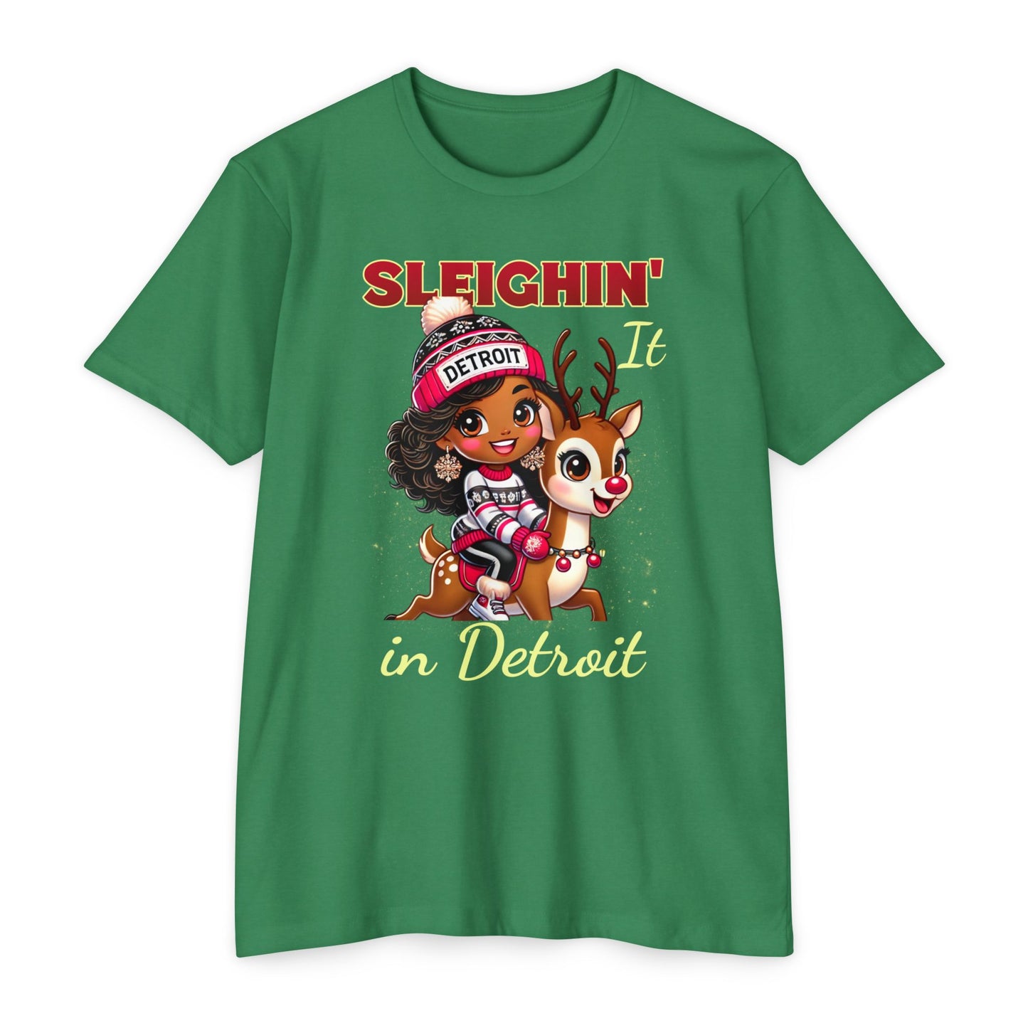 Sleighin' It in Detroit Green Holiday Tee