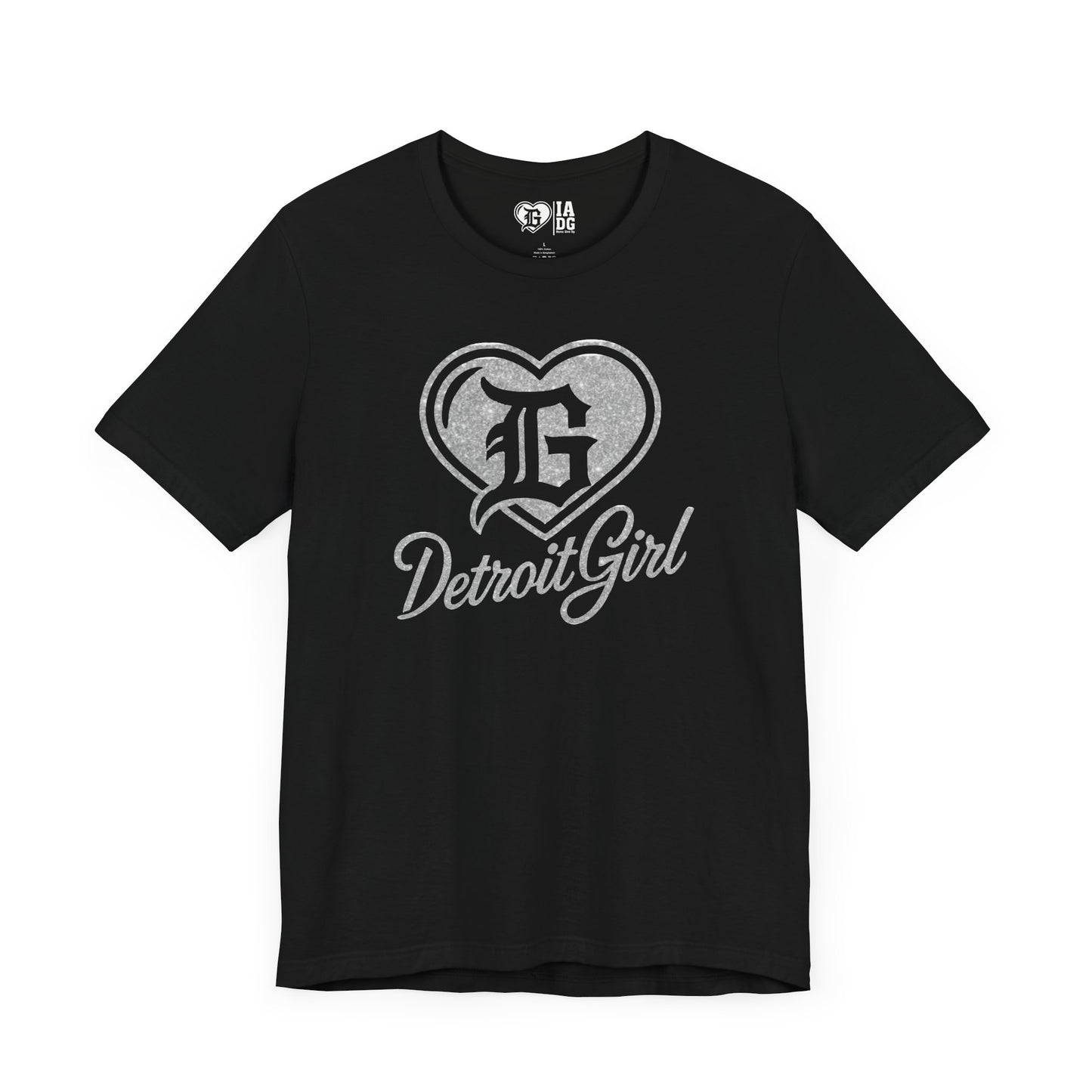 Detroit Girl Silver Glitter Heart Logo Tee