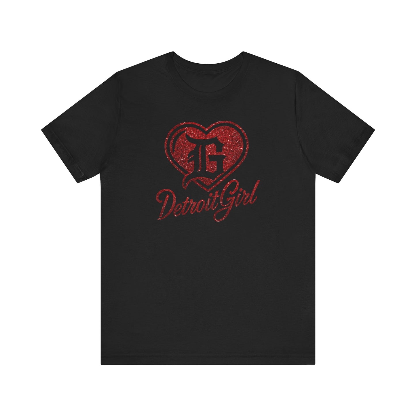 Detroit Girl Red Glitter Heart Logo Tee