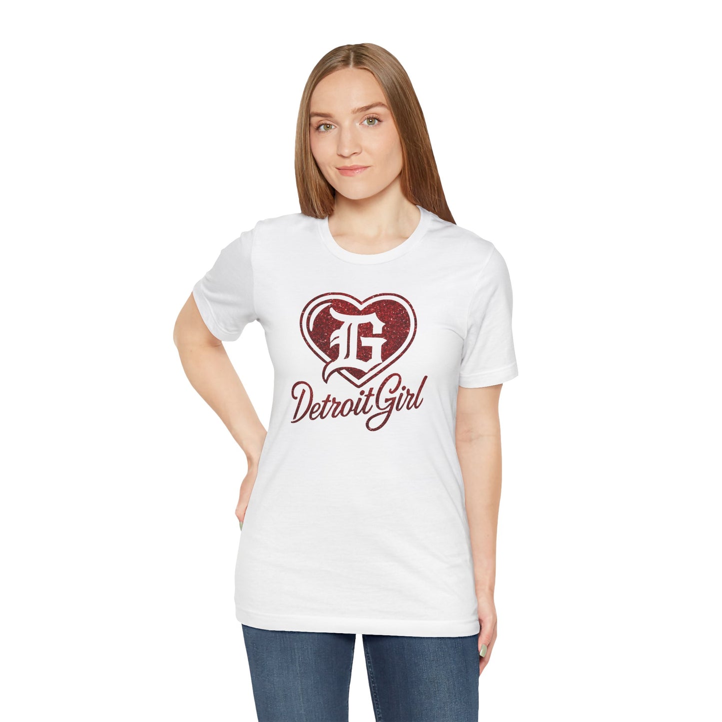 Detroit Girl Red Glitter Heart Logo Tee