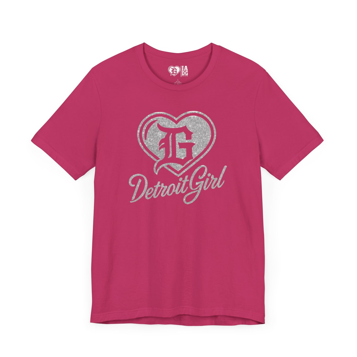 Detroit Girl Silver Glitter Heart Logo Tee