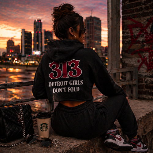 313 Detroit Girls Don't Fold Cropped Hoodie