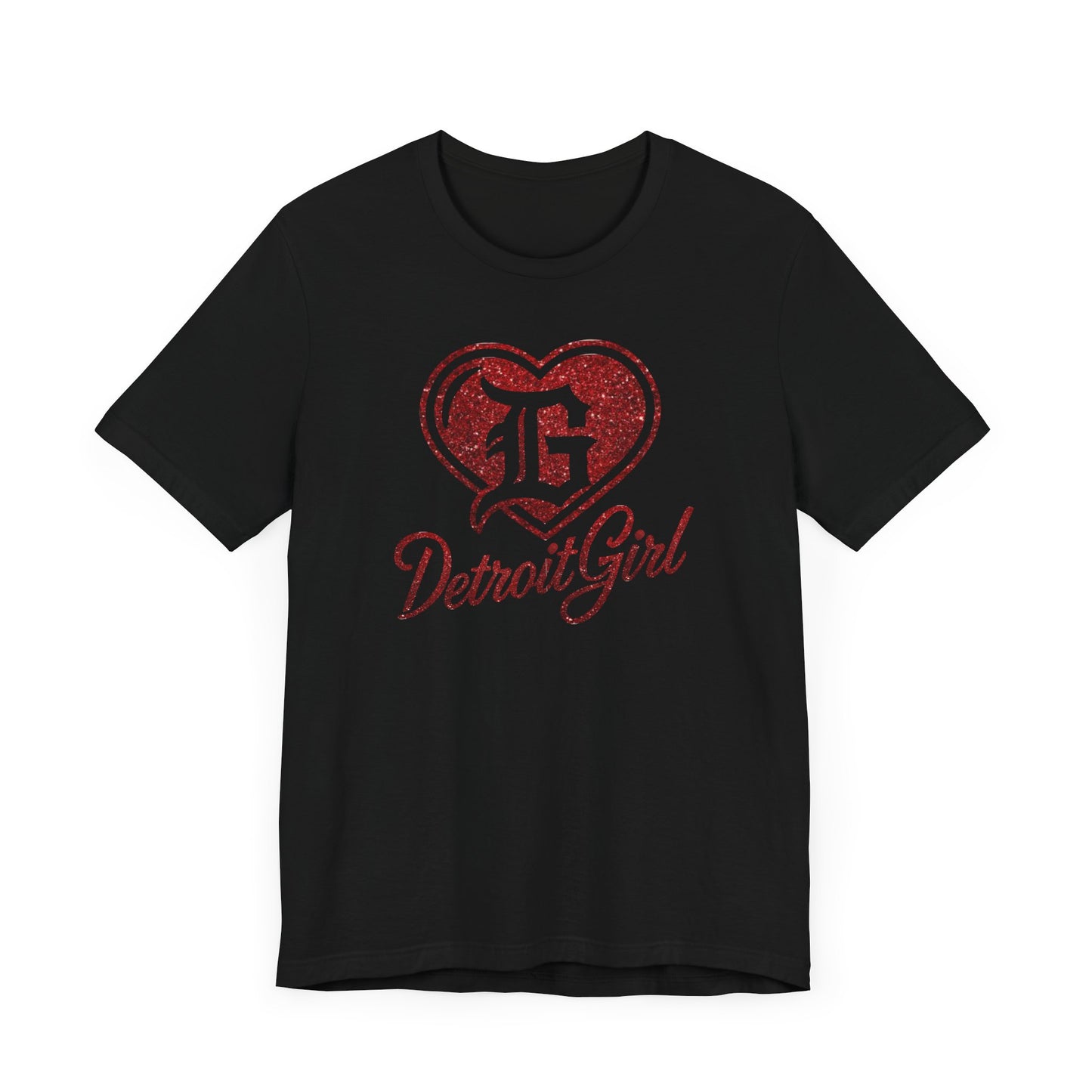 Detroit Girl Red Glitter Heart Logo Tee