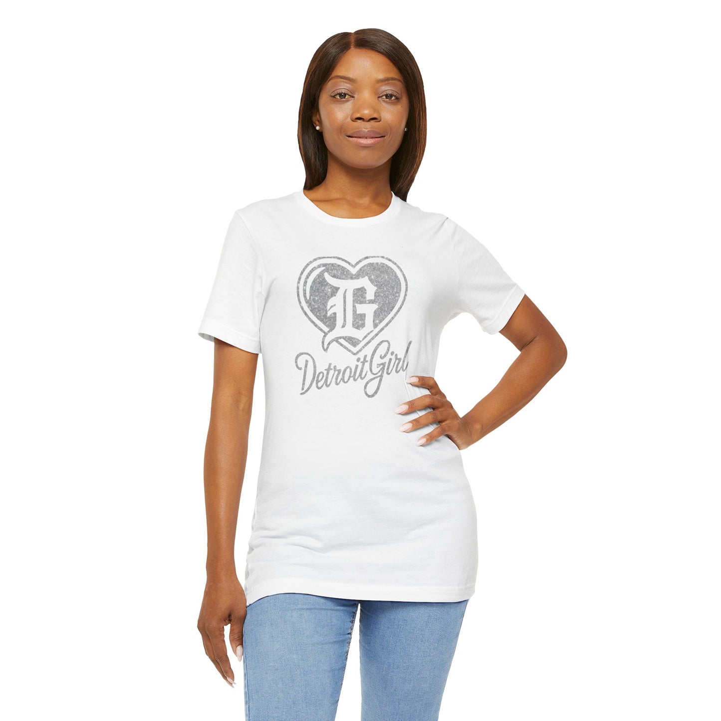 Detroit Girl Silver Glitter Heart Logo Tee