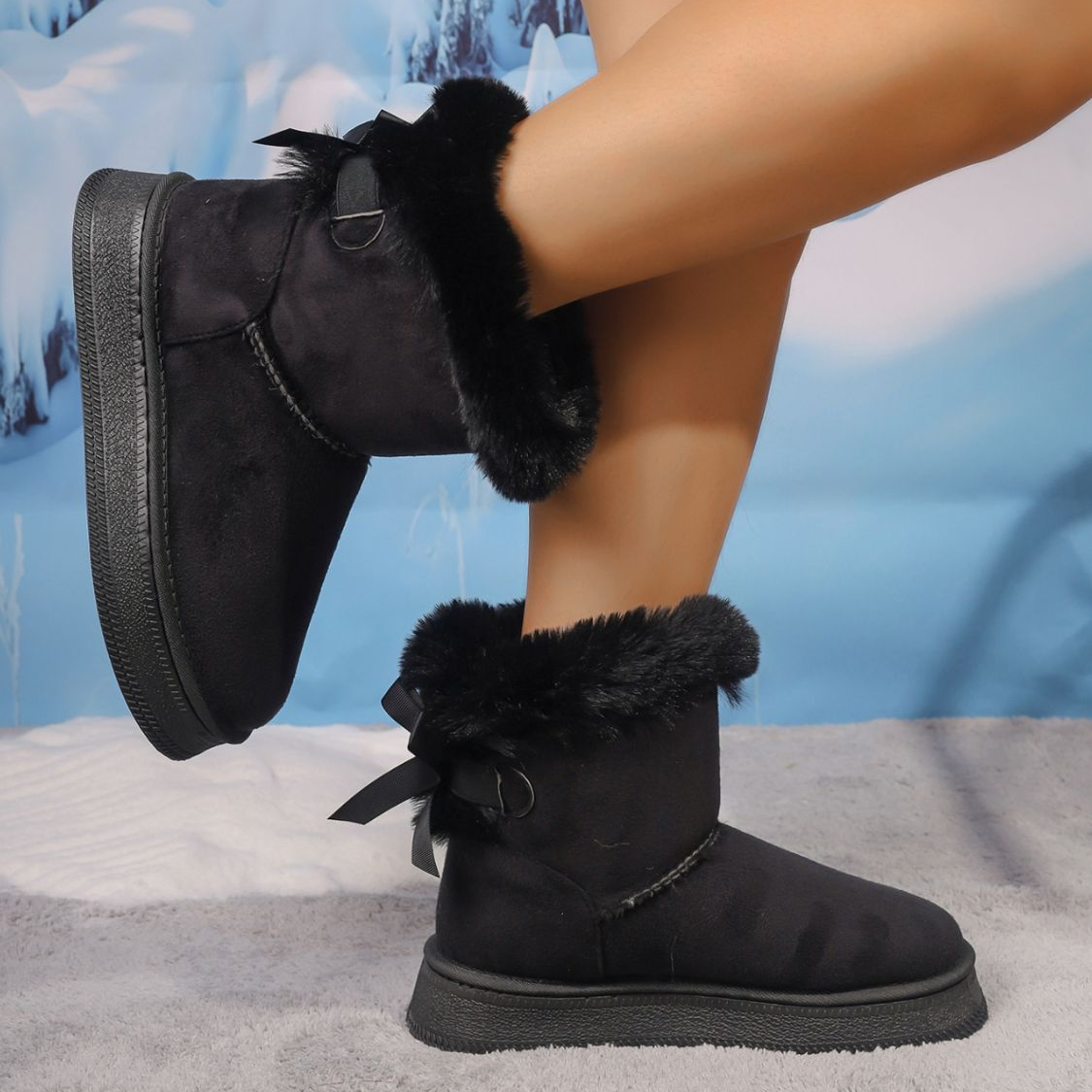 Faux Fur Suede Round Toe Boots