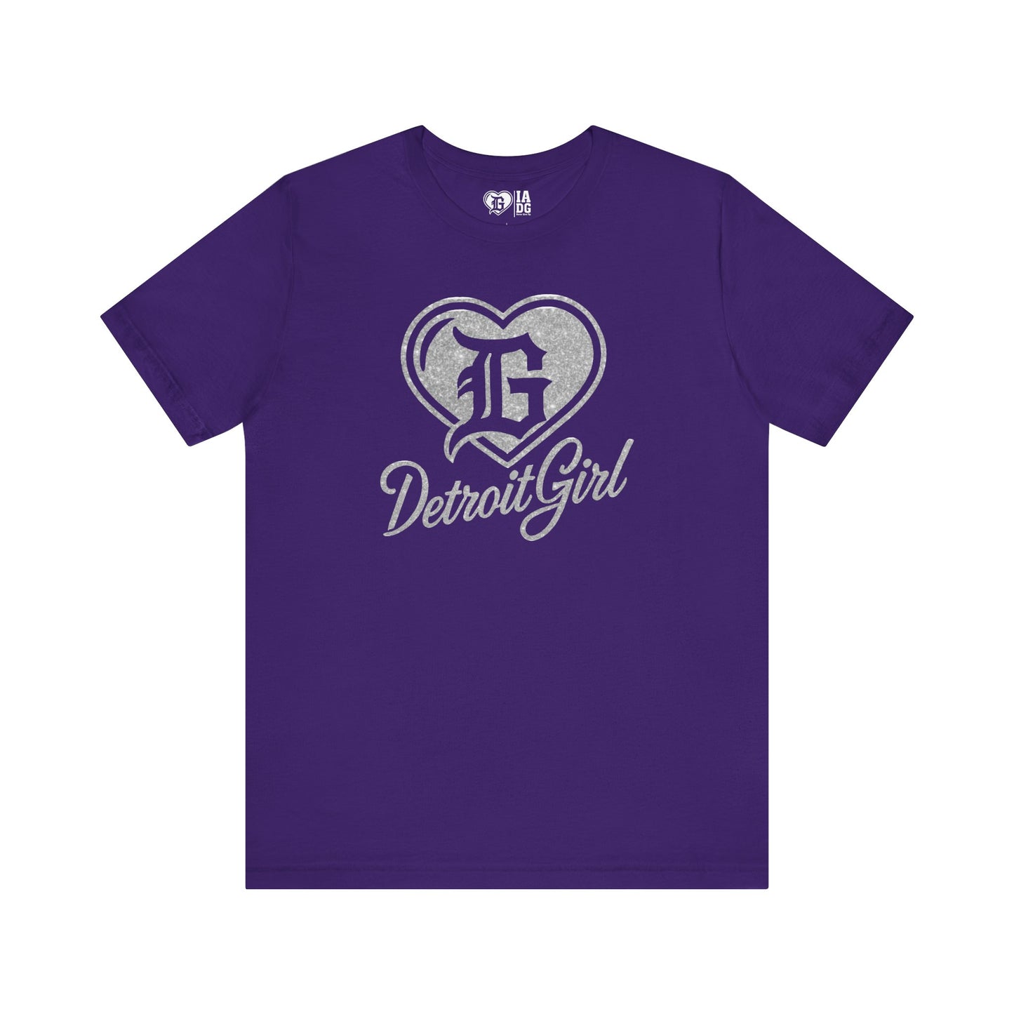 Detroit Girl Silver Glitter Heart Logo Tee