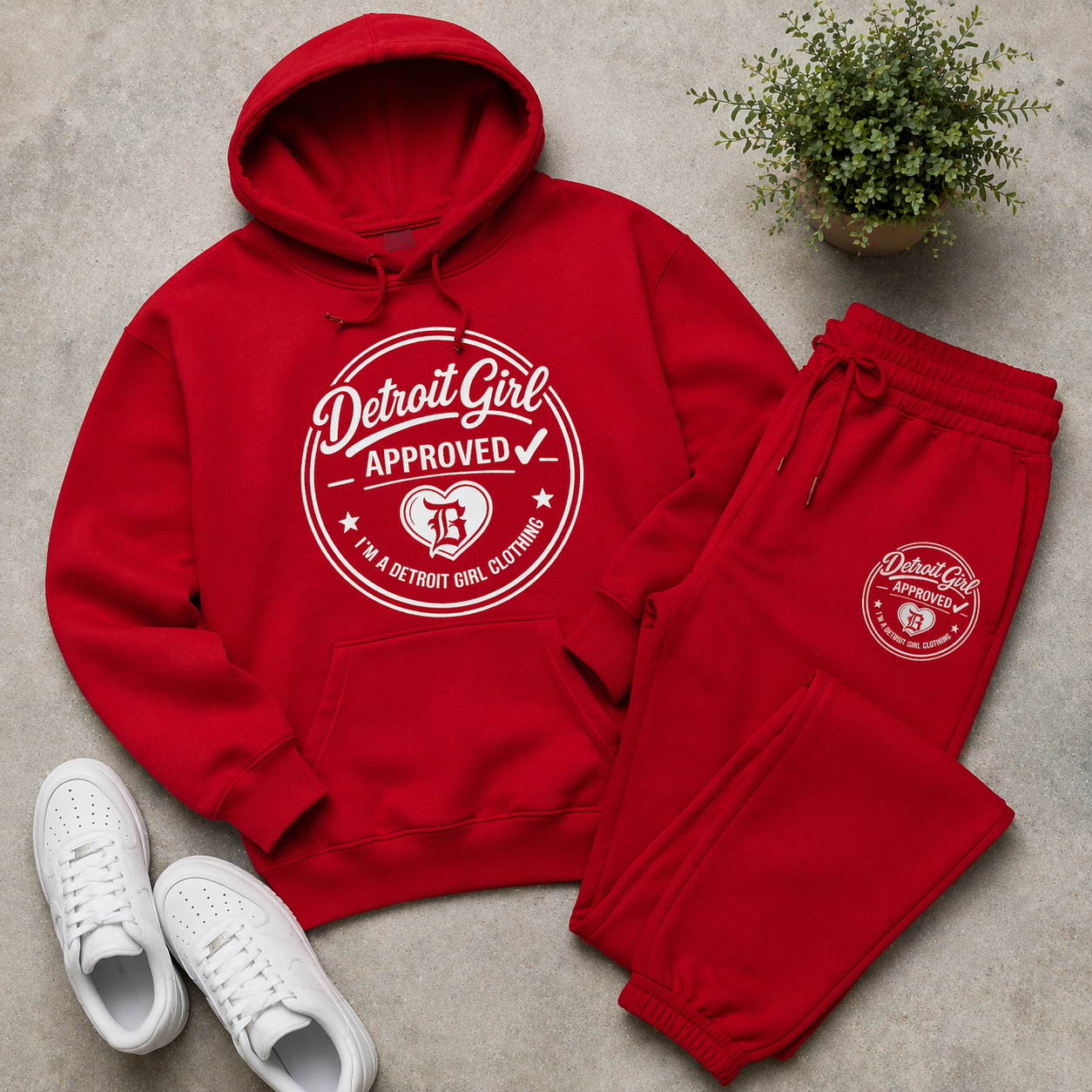 Detroit Girl Approved Hoodie Set (RedWhite)