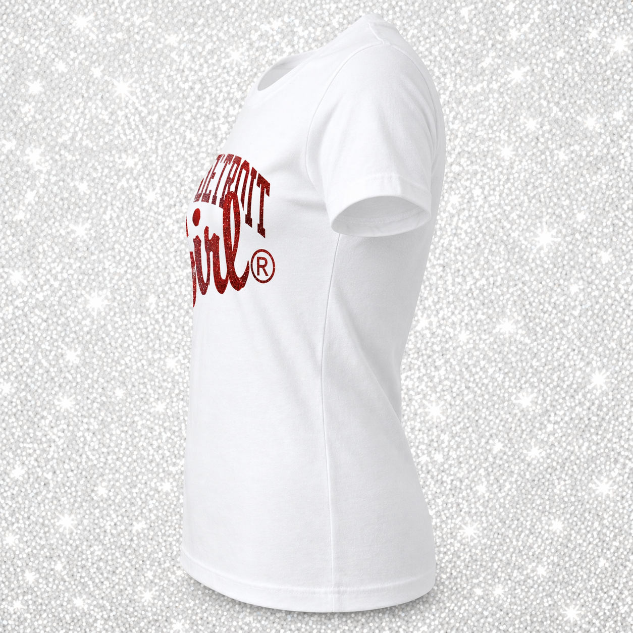 I’m a Detroit Girl White & Black T-Shirt with Red Glitter Print