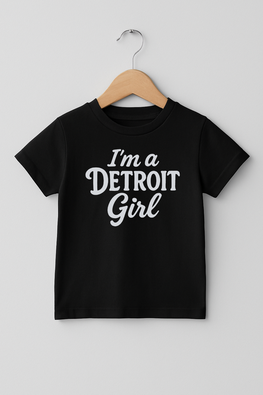 Kids I'm a Detroit Girl Script Tee (Black)