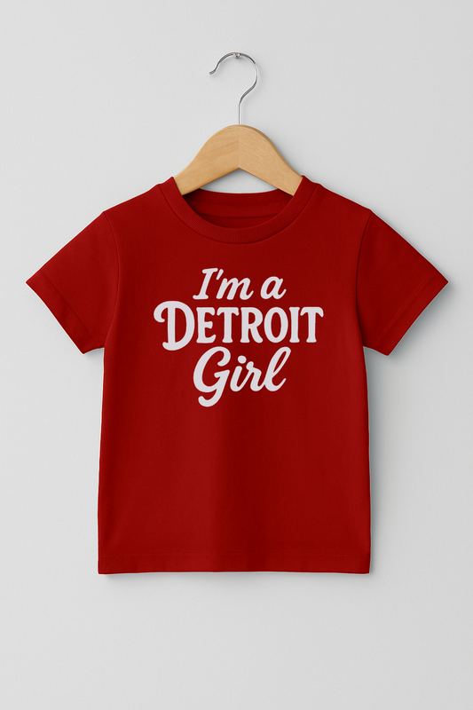 Kids I'm a Detroit Girl Script Tee (Red)