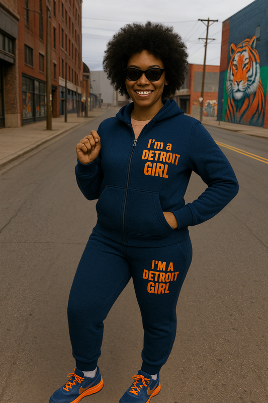 I'm a Detroit Girl Zip-Up Hoodie & Joggers – Navy