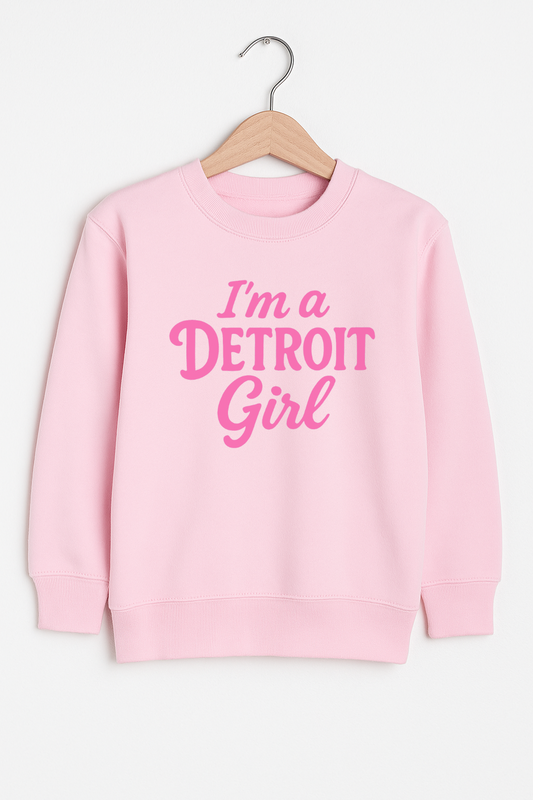 Kids I'm a Detroit Girl Script Sweatshirt (Pink)