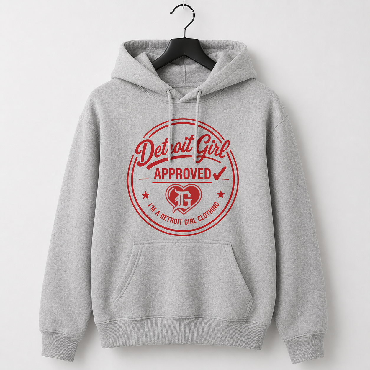Detroit Girl Approved Hoodie (Sport Grey / Red Print)