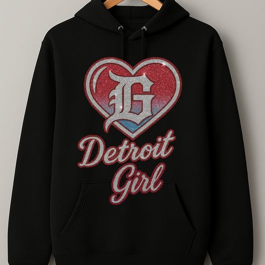 Detroit Girl Glitter Heart Hoodie – Bold & Stylish