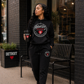 Detroit Girl Approved black hoodie and sweatpants matching set with red and white logo design