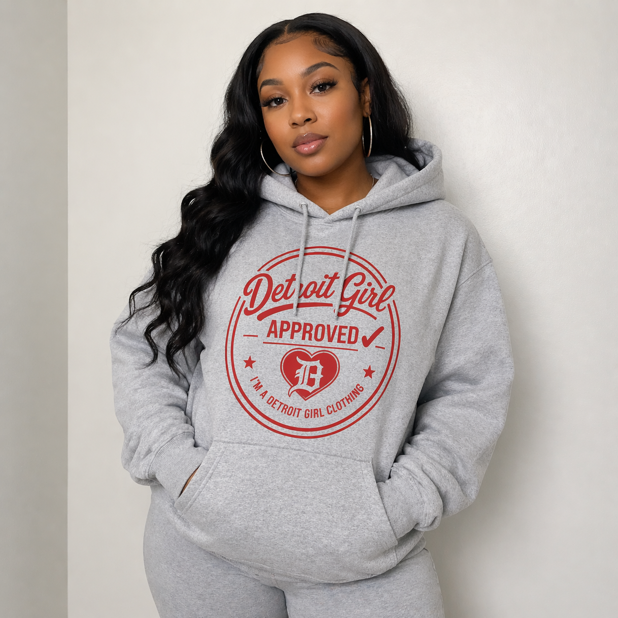Detroit Girl Approved Hoodie (Sport Grey / Red Print)
