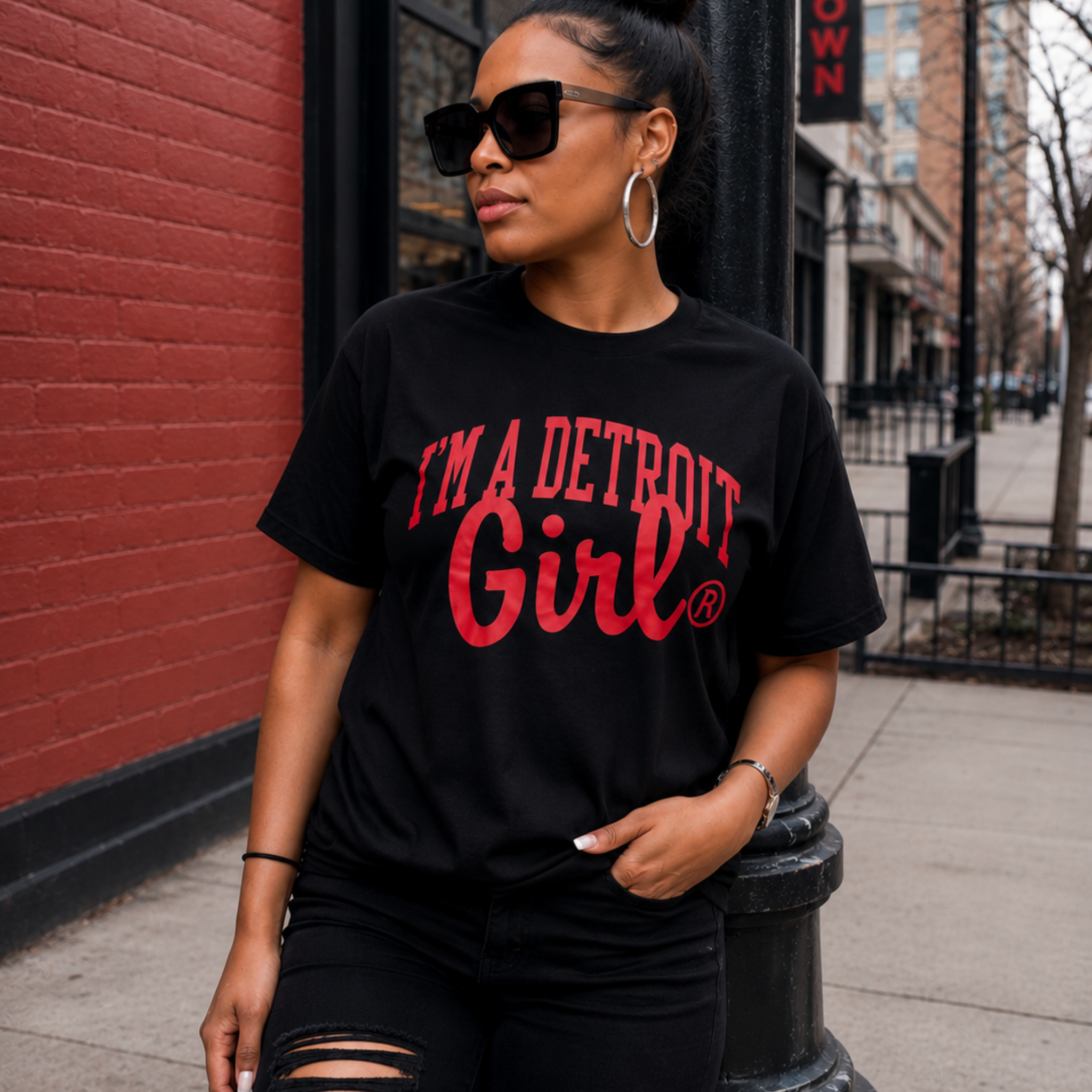 I’m a Detroit Girl Classic Logo Tee (Black/Red)