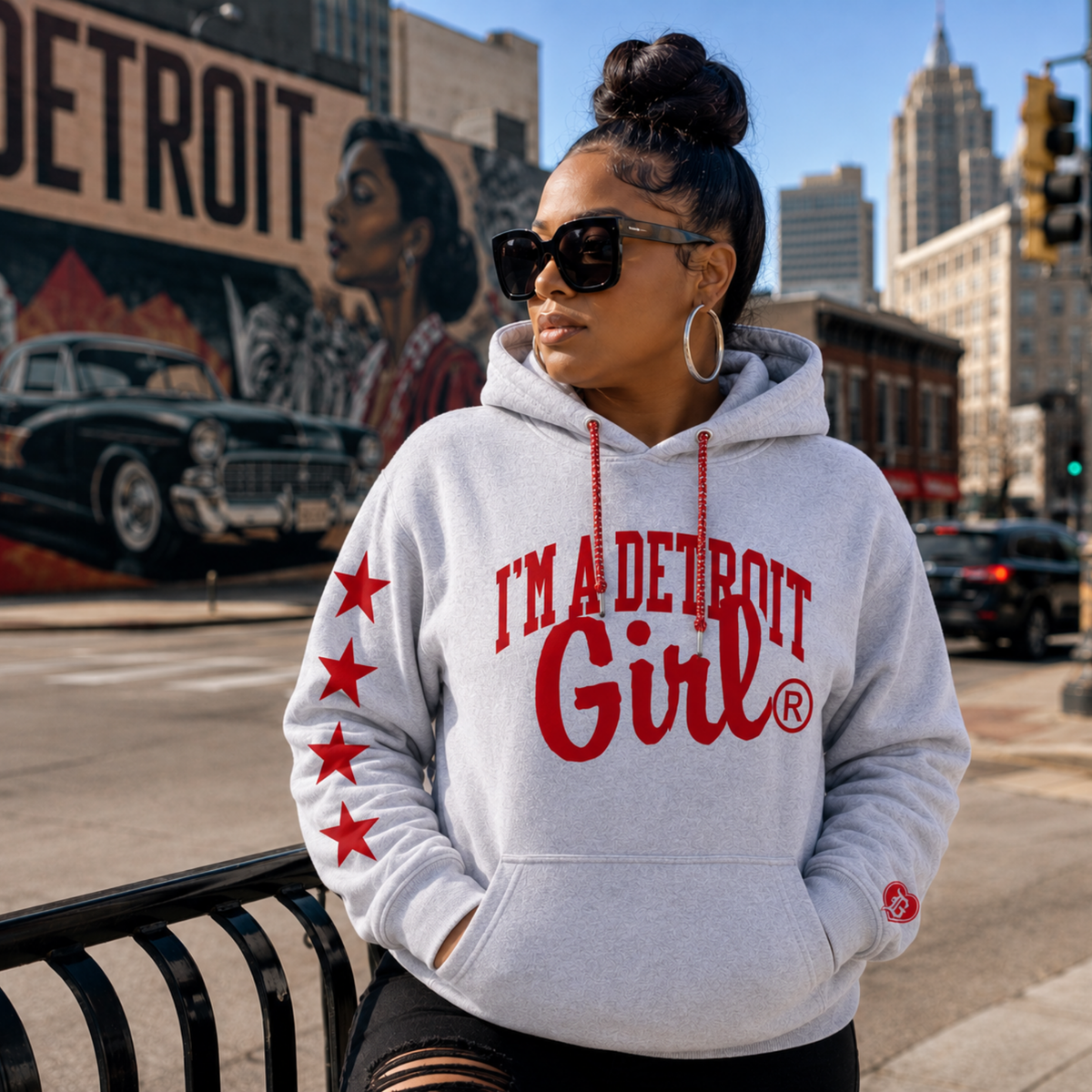 Detroit Girl Hoodie  Grey
