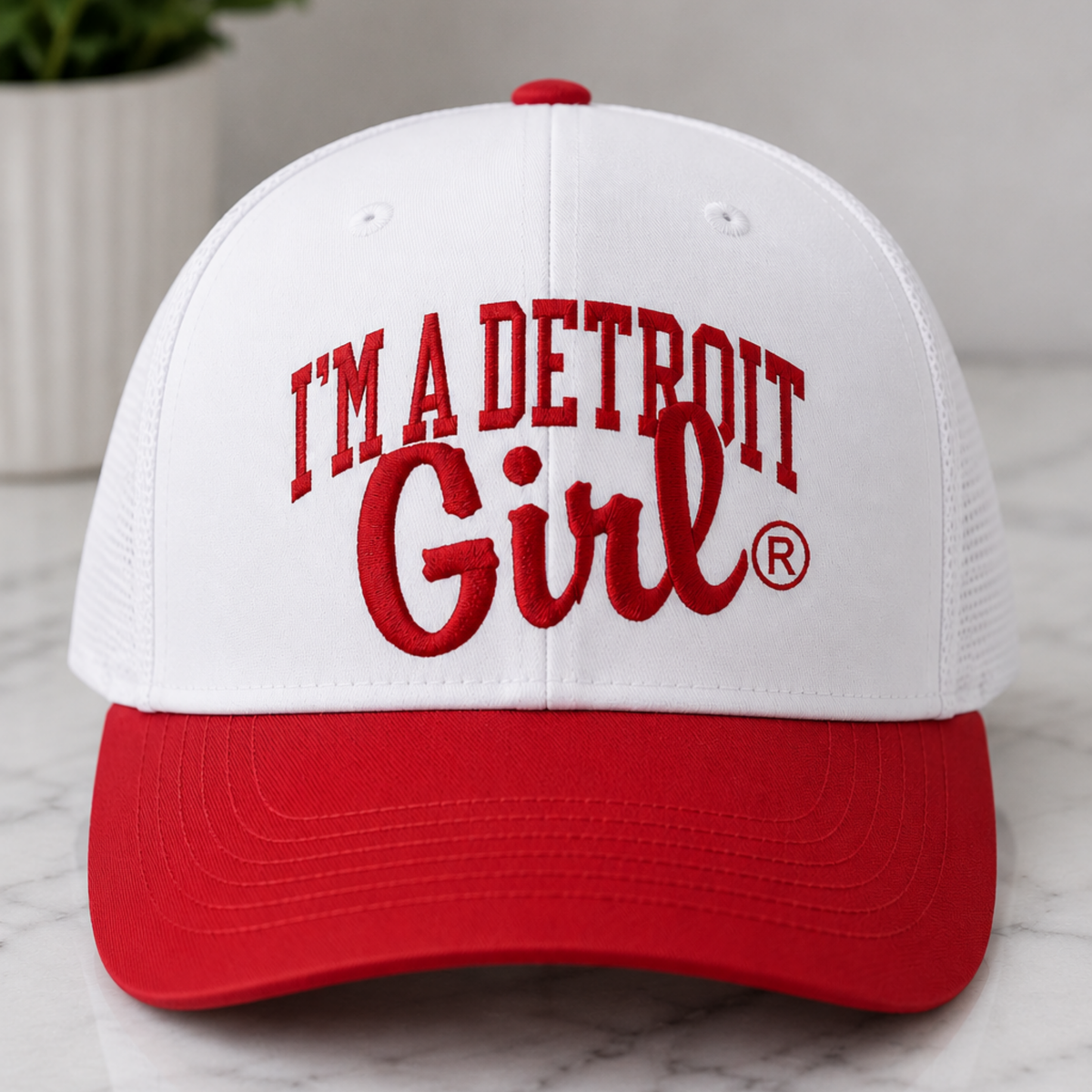 I'm A Detroit Girl® Red & White Trucker Hat
