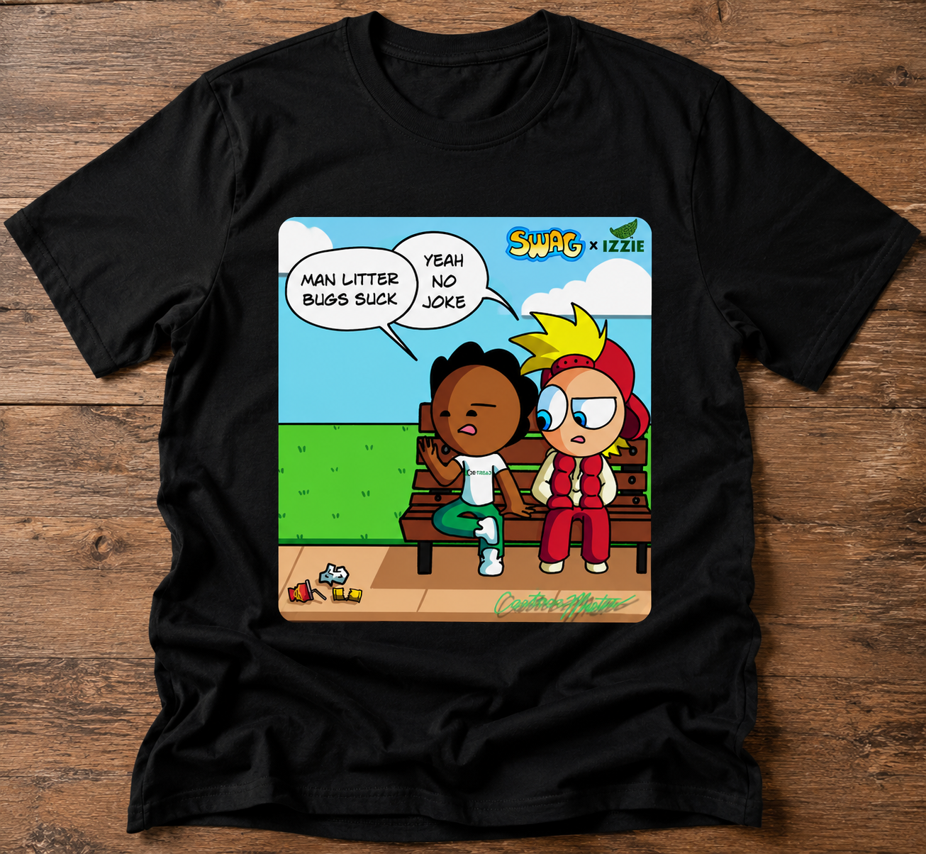 SWAG x IZZIE Cartoon Graphic T-Shirt – Black